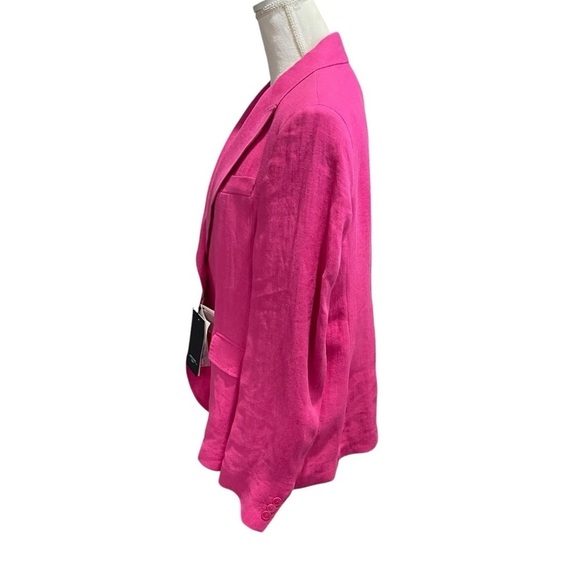 WEEKEND MAX MARA Nalut Linen Canvas Single Breast Blazer Size 16 Fuchsia $575 - Picture 7 of 16